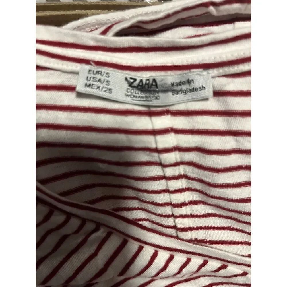 Zara Top Womens Small V-Neck Red White Stripe Short Sleeve T-Shirt Size Small - Picture 4 of 4
